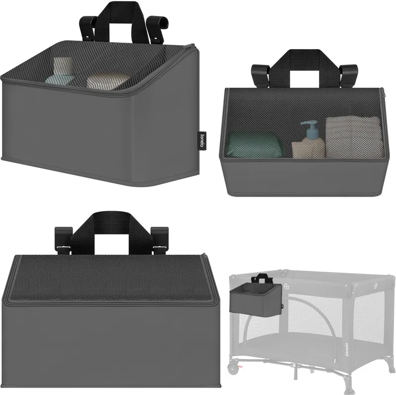 Sidepocket Medium – Bedside Pocket Wiegorganizer 43×15×23 cm – 3 ritsvakken & handvat – Voor reisbed, co-sleeper & box – Verstevigd, multifunctioneel & afneembaar de Lionelo en Grijs – photo produit