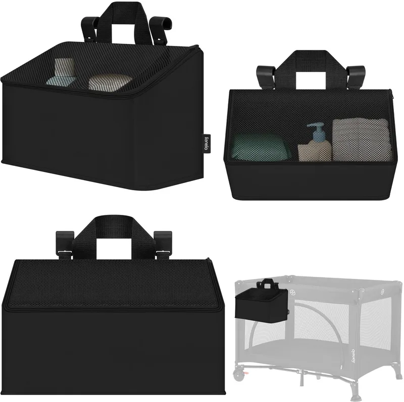 Sidepocket Medium – Bedside Pocket Wiegorganizer 43×15×23 cm – 3 ritsvakken & handvat – Voor reisbed, co-sleeper & box – Verstevigd, multifunctioneel & afneembaar by Lionelo in Zwart – product photo