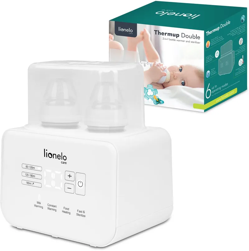 Thermup Dubbele 6-in-1 Flessenwarmer – Voor 2 Flessen – Snel Opwarmen in 3 Min – Sterilisator & Ontdooier – Temperatuurbehoud tot 24u – BPA-vrij & Veilig de Lionelo en Dubbele 1.0 – photo produit