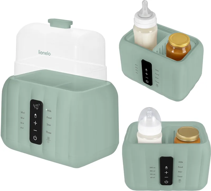 Thermup Duo Dubbele Flessenwarmer 6in1 – Flessenwarmer, Sterilisator & Ontdooier – Verwarmt 2 Flessen Tegelijk – Temperatuurbehoud tot 72 Uur – Sterilisatie 100°C – Touchscreen – BPA-vrij – Automatische Uitschakeling van Lionelo in Groen – productfoto