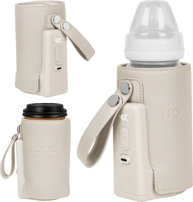 Thermup Go Plus – Draadloze Flessenwarmer voor Onderweg – Ingebouwde 3000 mAh Batterij – Tot 8 Uur Gebruik – USB-C Oplaadbaar – 5 Temperatuurstanden – Geschikt voor Babyflessen 52–70 mm – LCD Display – BPA-vrij by Lionelo in Beige Calm – product photo