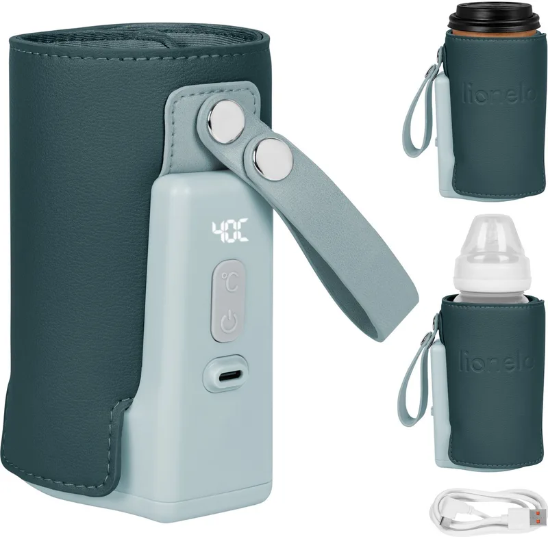 Thermup Go Plus Draagbare Flessenwarmer – 3000 mAh Accu – Tot 8 Uur Draadloos Gebruik – 5 Temperatuurstanden 38-50°C – USB-C Oplaadbaar – Thermostaat tegen Oververhitting – Voor Flessen 52-70 mm – BPA Vrij by Lionelo in Groen – product photo