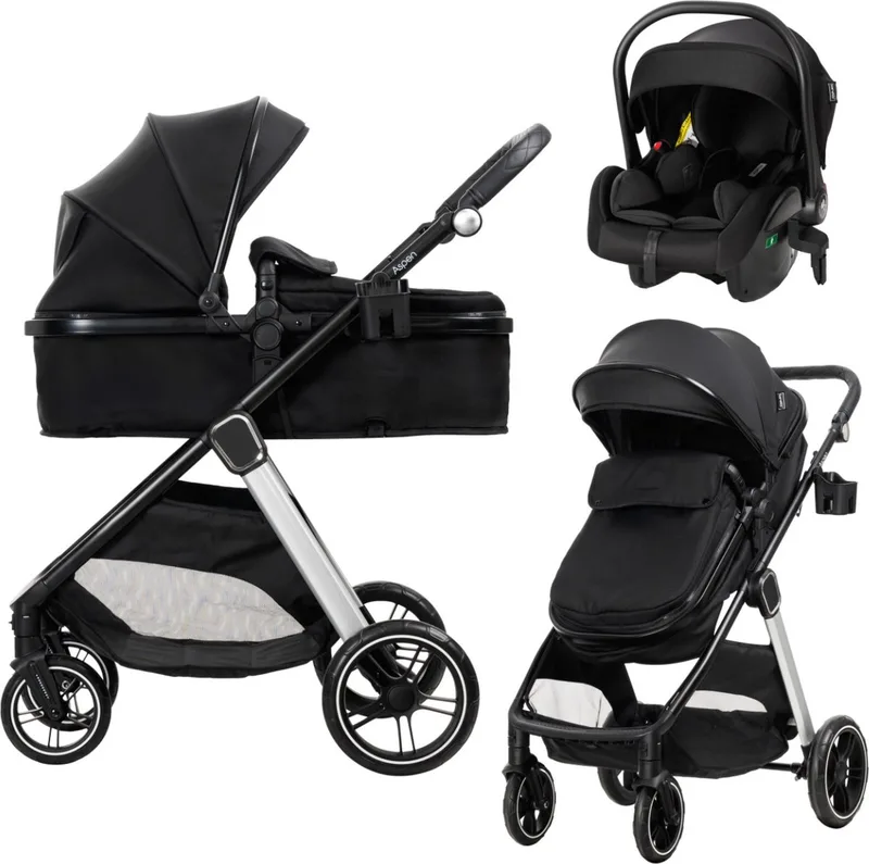 Aspen Black 3-in-1 Combi Kinderwagen incl. i-Size Autostoel van Lorelli in Zwart – productfoto