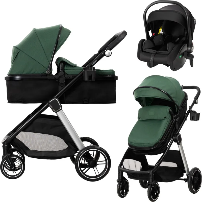 Aspen Green 3-in-1 Combi Kinderwagen incl. i-Size Autostoel van Lorelli in Groen – productfoto