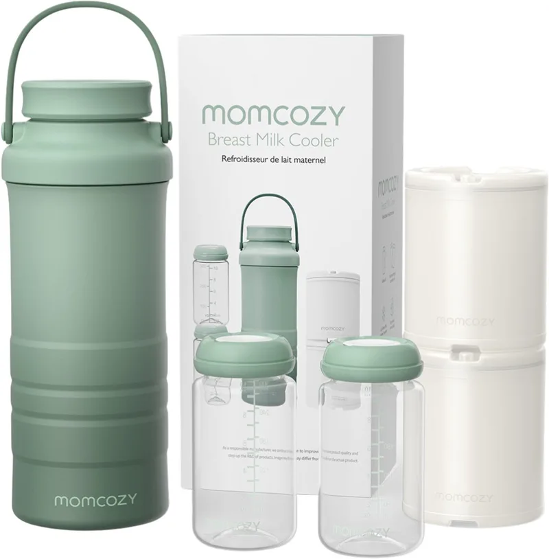 Draagbare Moedermelk Koeler – 2 Flessen – Koelelement – Lekvrij de Momcozy en Groen/Wit – photo produit