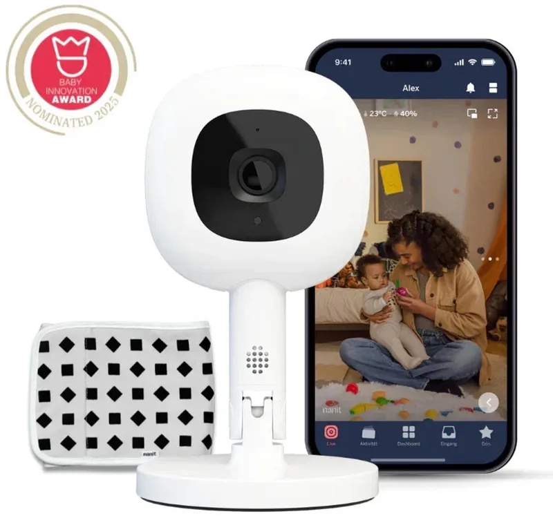 Pro Camera Babyfoon met App + Flex Standaard + Ademhalingsband - Huildetectie - 130°-zicht - 1080P HD-Video - Beste beveiliging de Nanit en Wit – photo produit