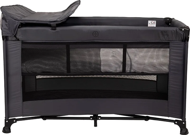 Kiki Luxe - Campingbed - Donker - reisbed - Inclusief transporttas - Inclusief verschoonblad - Inclusief bodemverhoger van Novi Baby in Grijs – productfoto