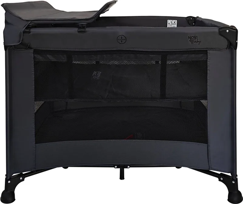 Liv Air+ Dark Campingbed/box - Grijs/Zwart Mesh - Geschikt vanaf de geboorte - Compact inklapbaar campingbed van Novi Baby in Zwart – productfoto