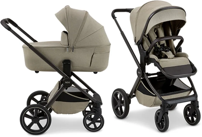 Luna Premium Kinderwagen - Duwstang in hoogte verstelbaar - Compact inklapbaar de Novi Baby en Zand – photo produit