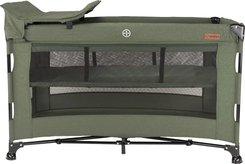 Nora Luxe Campingbed - Groen/Zwart - reisbedje -Inclusief bodemverhoger - Inclusief verschoonblad - Inclusief transporttas de Novi Baby en Groen – photo produit