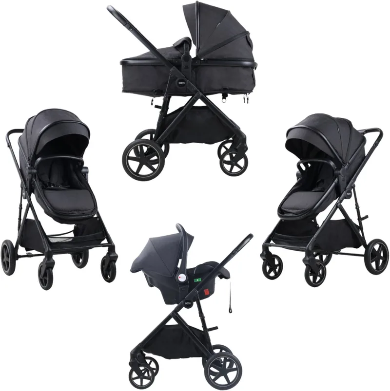 Novi Jaxx V2 3-in-1 Kinderwagen – Met Autostoel Groep 0+ – Reiswieg & Buggy Functie – Compleet Reissysteem van Novi Baby in Black – productfoto