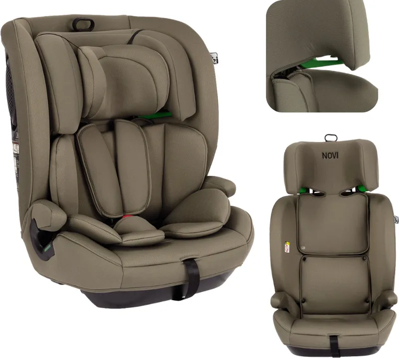 Novi Jules V2 Autostoel 76-150 cm – Groep 1/2/3 – Gordelbevestiging + Top Tether – Verstelbare Hoofdsteun – I-Size van Novi Baby in Dark Taupe – productfoto