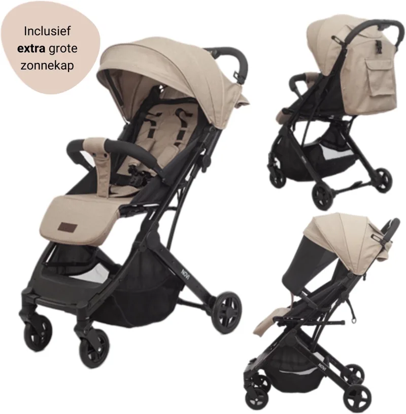 Travel Go Premium Solid Sand Buggy - Geschikt vanaf circa. 6 maanden tot 22 kg - verstelbare rugleuning - Verstelbare voetensteun - Zitting ombouwbaar naar zomerzitje van Novi Baby in Zand – productfoto