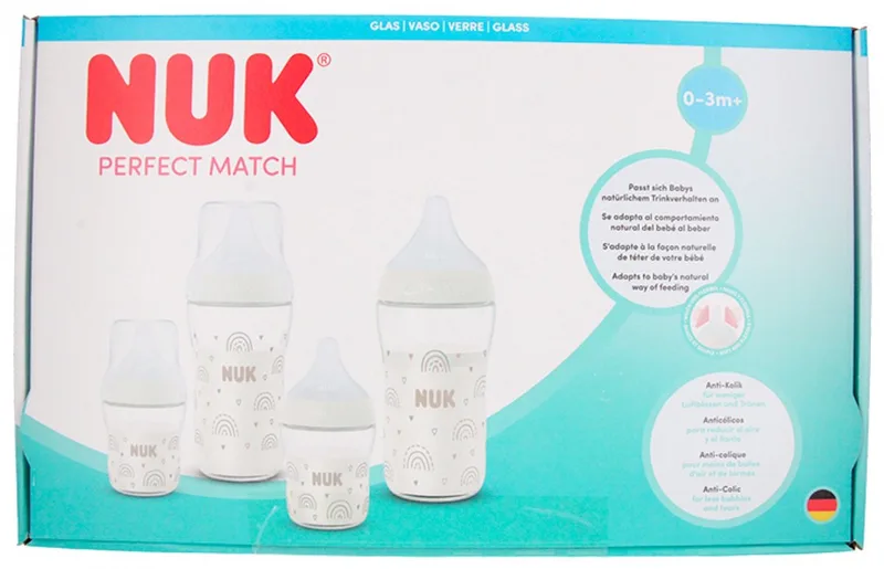 glazen babyfles set - anti-koliek flesjes 0-3M+ rainbow design. van NUK in Meerkleurig – productfoto