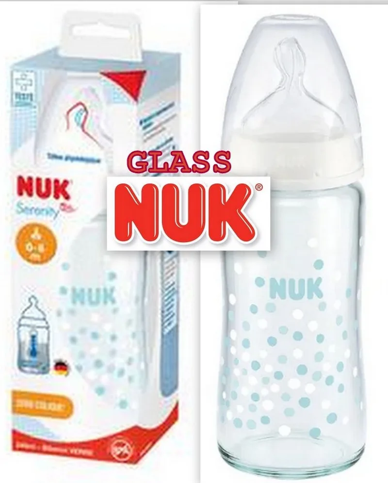 Glazen fles Serenity Plus | 240 ml | 0-6 m | wit - turkooise | 0+ maanden by NUK in ,., – product photo