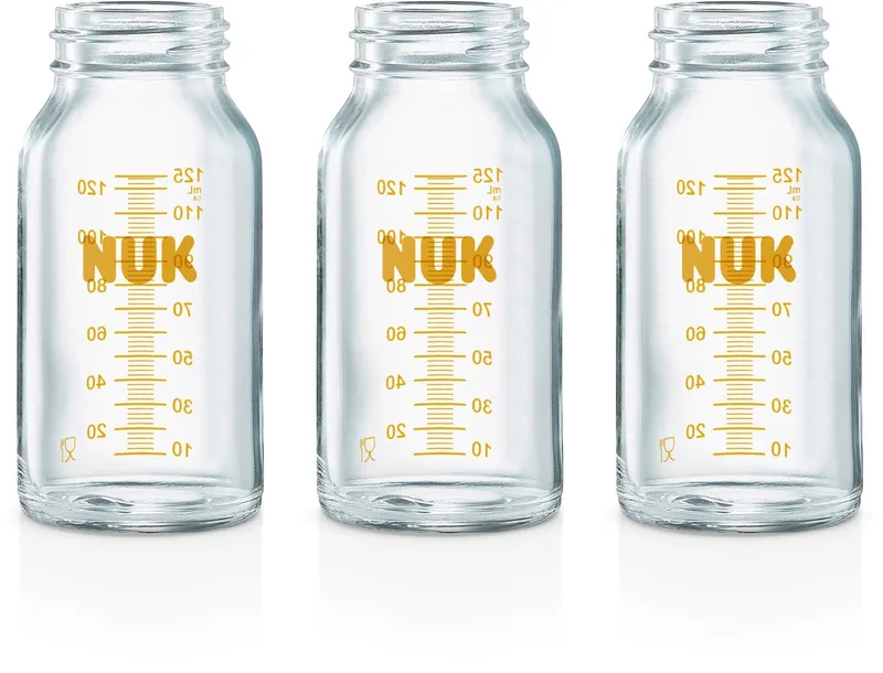 medic pro fles - moedermelk bewaarflesjes - babyfles - 125ML - Glas - 3 stuks van NUK in Transparant – productfoto