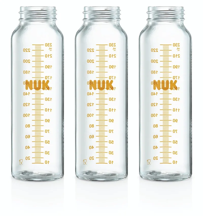 medic pro fles - moedermelk bewaarflesjes - babyfles - 230ML - Glas - 3 stuks by NUK in Transparant – product photo
