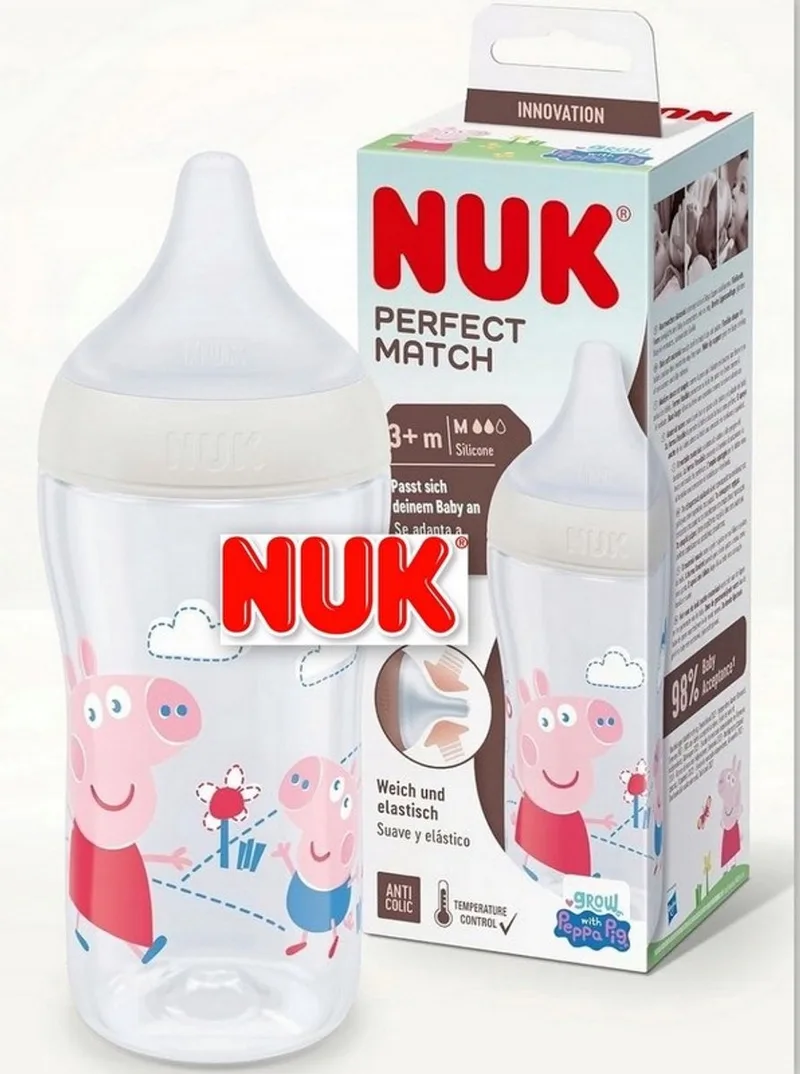 Peppa Pig | Perfect Match Babyfles | 3 m+ | 260 ml | 260 ml van NUK in Roze – productfoto