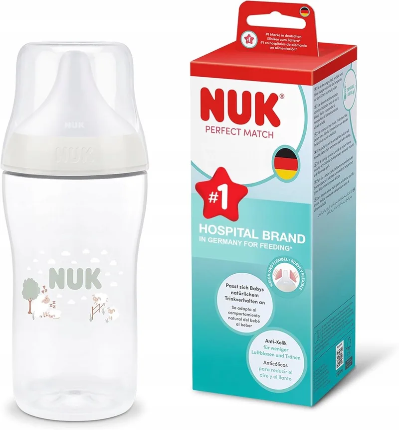 Perfect Match Babyfles 3+ Maanden – 260 ml – Anti-Colic – Temperatuurcontrole – Schaap van NUK – productfoto