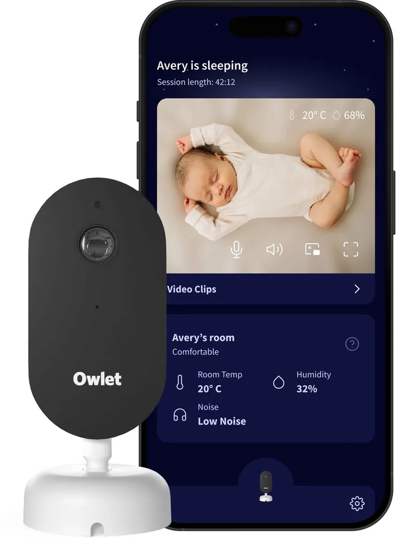 Dream Sight™ Babyfoon met camera 2K HD Camera – Baby monitor met Huil-, Geluids- & Bewegingsdetectie - Volg overal live via je telefoon met Gratis Dream App van Owlet in Wit – productfoto
