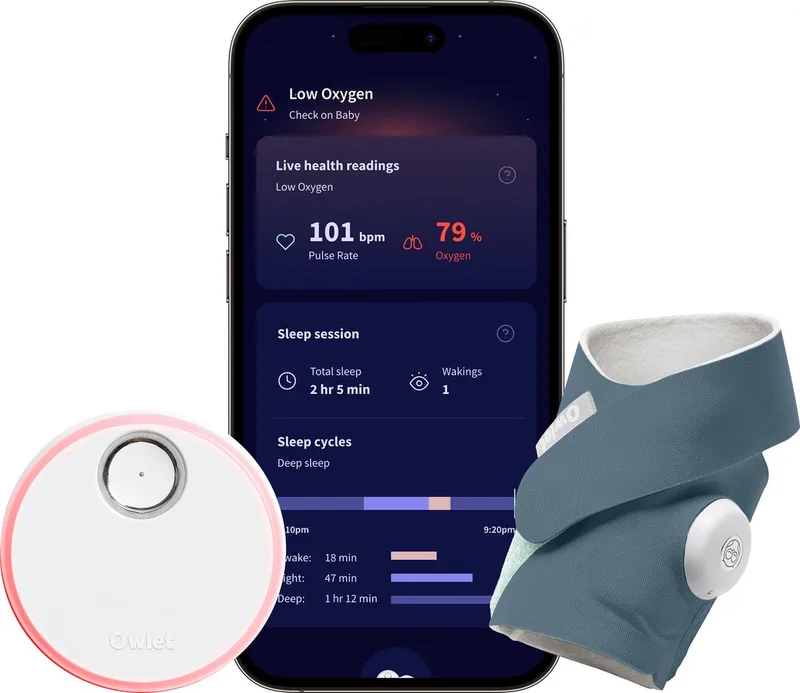 Dream Sock™ - Slimme Babyfoon die hartslag & zuurstof meet - Baby monitor die medisch gecertificeerd is voor baby's van 0 tot 18 maand van Owlet in Bedtime Blue – productfoto