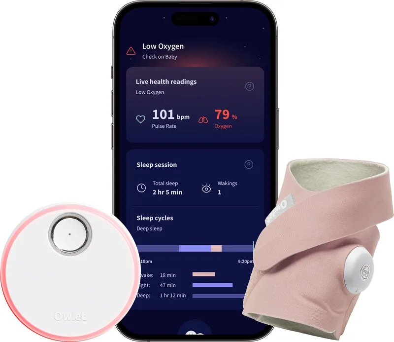 Dream Sock™ - Slimme Babyfoon die hartslag & zuurstof meet - Baby monitor die medisch gecertificeerd is voor baby's van 0 tot 18 maand van Owlet in Dusty Rose – productfoto