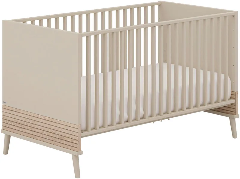 Babybett EEFJE 70x140cm in umbaubares Kinderbett mit Massivholz, Gitterbett 4-fach höhenverstellbar, entnehmbare Sprossen, Juniorbett de Paidi en Beige – photo produit