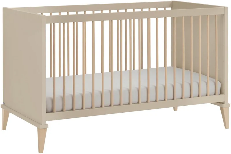 Babybett JONTE 70x140cm in Beige, umbaubares Kinderbett mit Massivholz, Gitterbett 4-fach höhenverstellbar, entnehmbare Sprossen, Juniorbett van Paidi in Beige, braun – productfoto