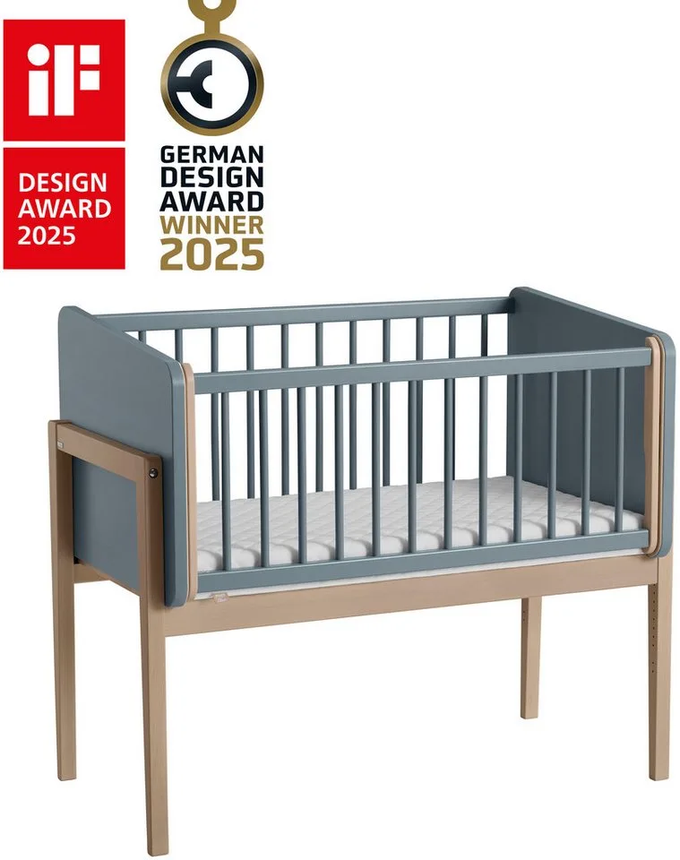 Beistellbett LITTLE CLOUD, mit Lattenrost, variabel höhenverstellbar, umbaubar zum Tiny Sofa van Paidi in Blau – productfoto