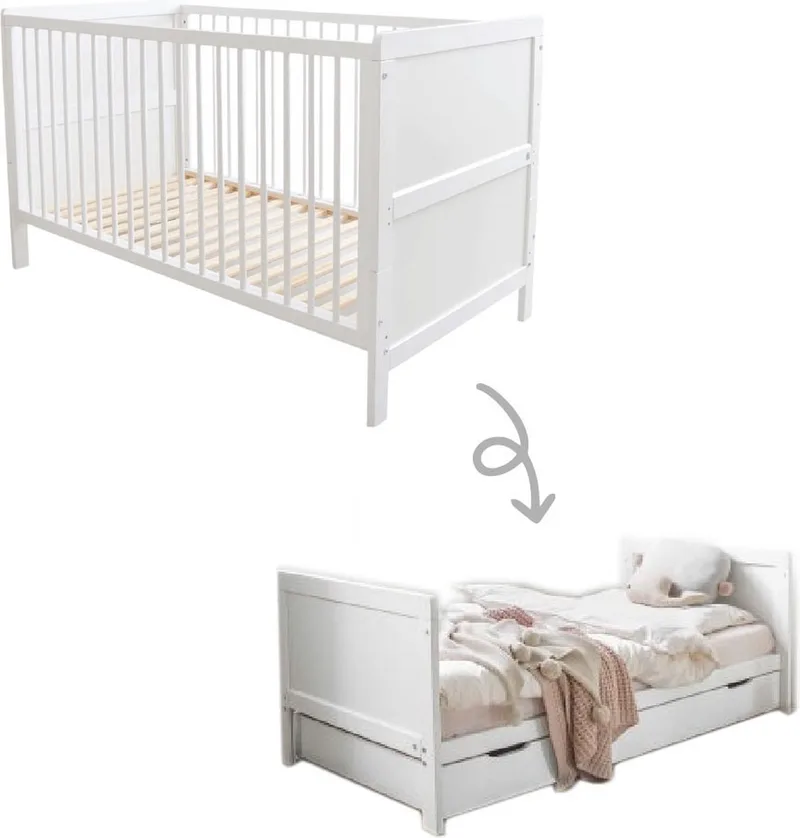 Meegroeibed 140x70 cm – Babybed 3-in-1 – Van Ledikant tot Peuterbed by Petite Amélie in Wit – product photo