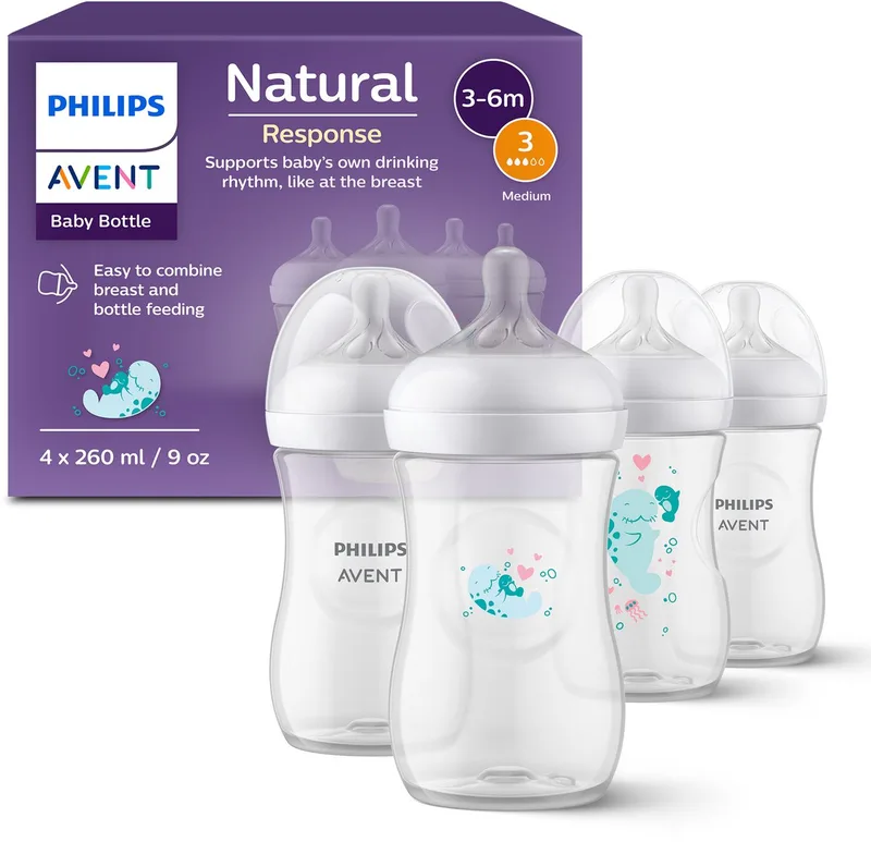 Natural Response 4 babyflessen – 260 ml – flow 3- zeehond – SCY903/61 van Philips Avent in Wit – productfoto