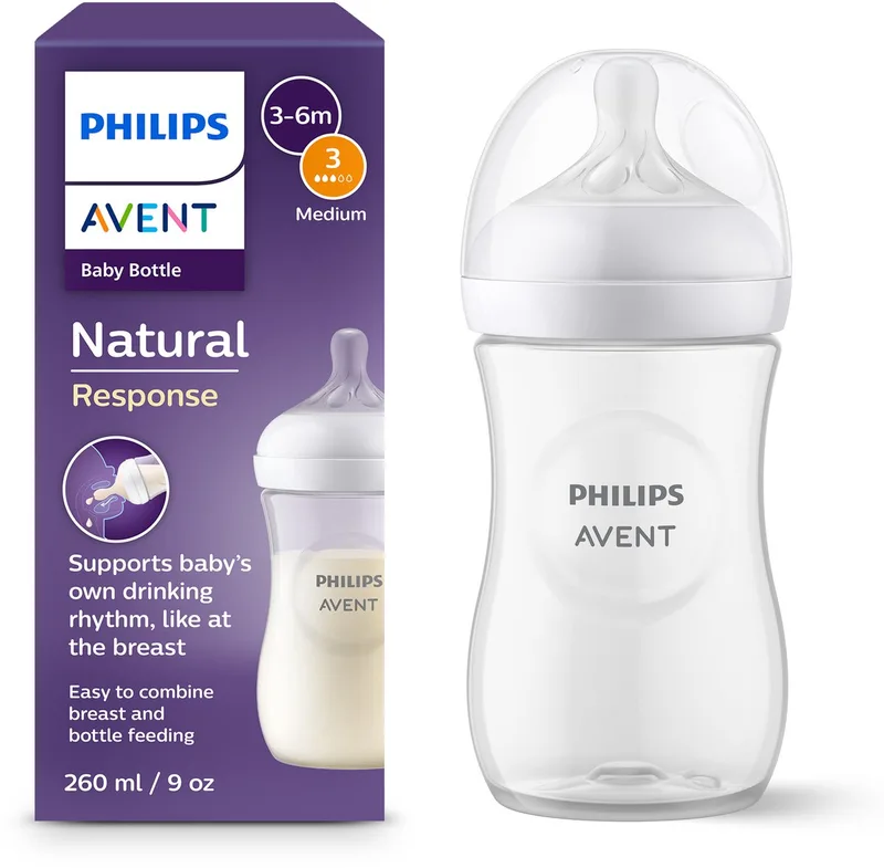 Natural Response - Babyfles - 1 stuk - 260ml- flow 3 - SCY903/01 van Philips Avent in Transparant, wit – productfoto