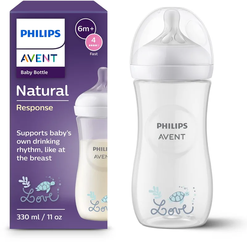 Natural Response babyfles - 1 stuk – 330 ml – flow 4 - schildpad - SCY906/11 de Philips Avent en Multicolor – photo produit