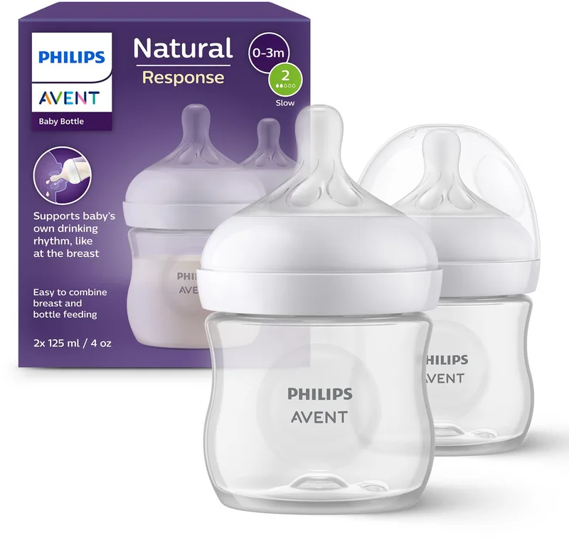 Natural Response babyfles 125ml – Flow 2 - 2 flessen - Newborn - SCY900/02 van Philips Avent in Transparant – productfoto