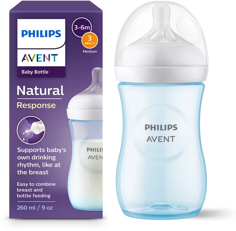 Natural Response babyfles – 260 ml – flow 3 – 1 fles - SCY903/21 van Philips Avent in Blauw – productfoto