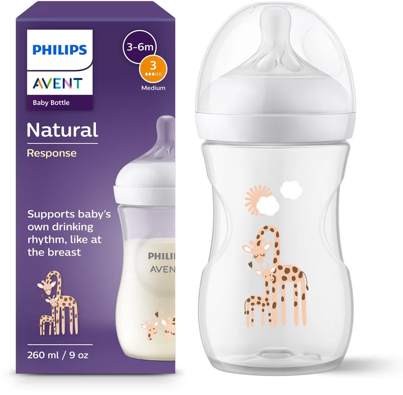 Natural Response babyfles – 260 ml – flow 3 – Giraffe - SCY903/66 van Philips Avent in Transparant – productfoto