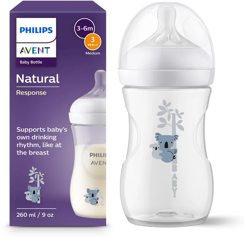 Natural Response babyfles – 260 ml – flow 3 – Koala – 1 fles - SCY903/67 van Philips Avent in Transparant koala – productfoto