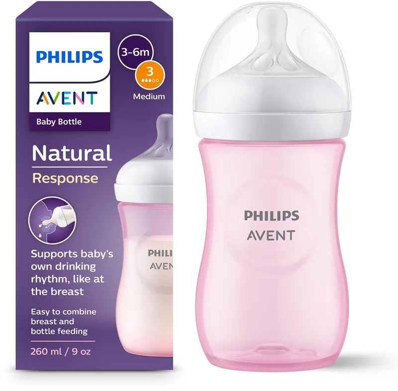 Natural Response Babyfles 260 ml – Flow 3 – Roze-1 fles - SCY903/11 van Philips Avent in Roze – productfoto