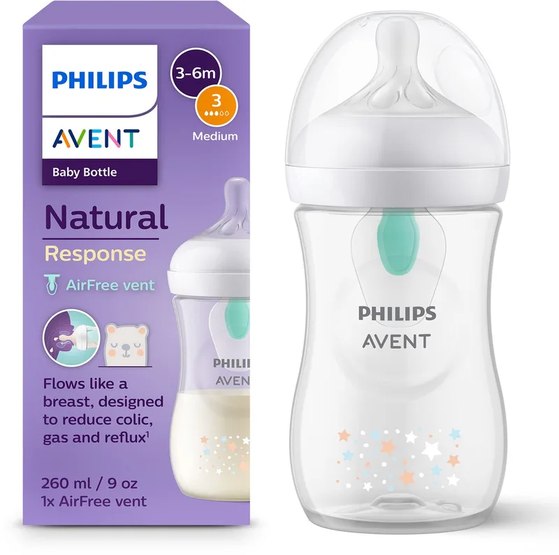 Natural Response babyfles 260 ml – Flow 3 - Sterretjes- 1 fles - SCY673/82 van Philips Avent in Sterren – productfoto