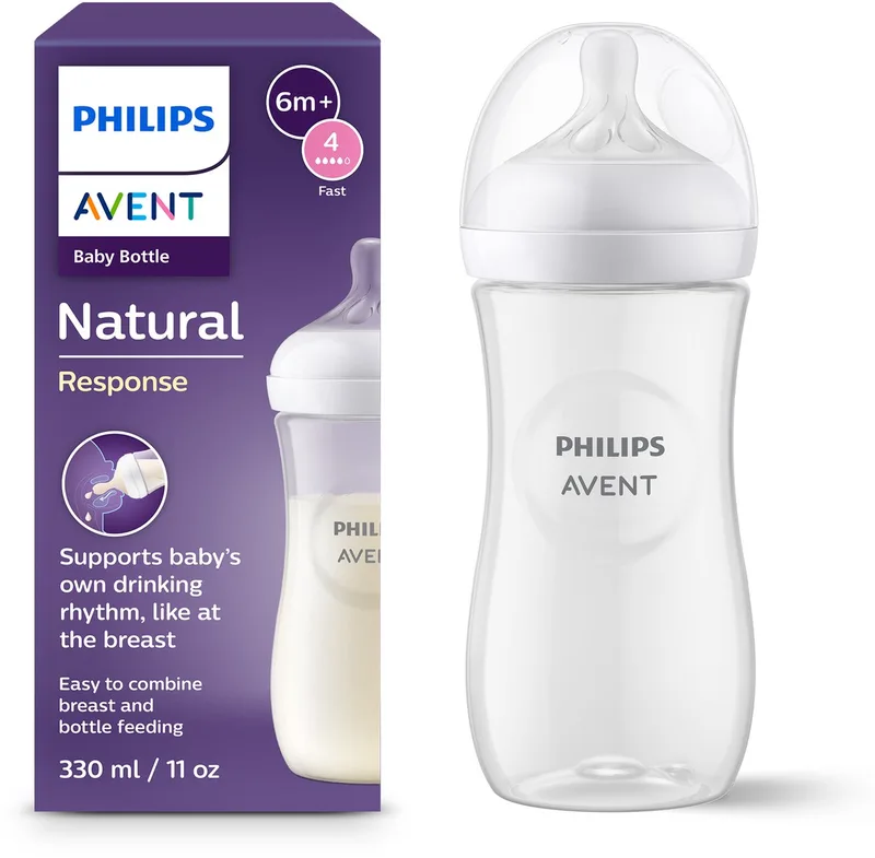 Natural Response Babyfles 330ml – Flow 4- 1 fles - SCY906/01 van Philips Avent in Transparant – productfoto