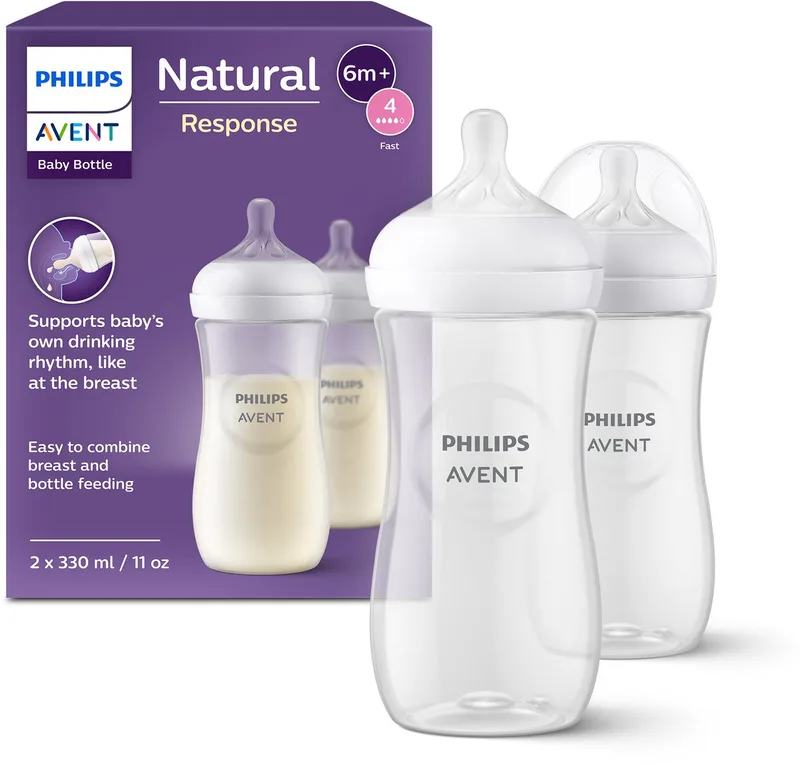 Natural Response Babyflessen 330ml – Flow 4- 2 flessen - SCY906/02 de Philips Avent en Transparant – photo produit