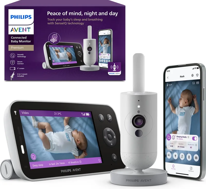 Premium Connected babyfoon met camera en app – Ademhaling en slaap detectie - SCD973/26 by Philips Avent in Lichtgrijs – product photo