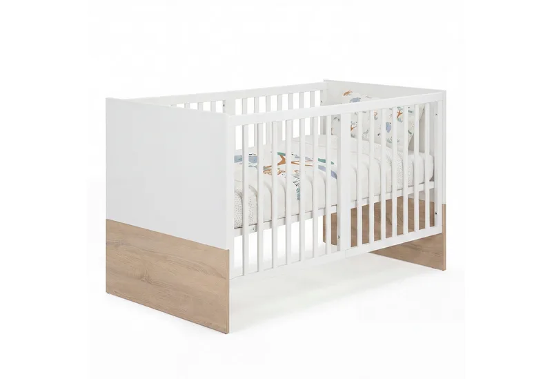 Babybett 70 x 140 cm - verschiedene moderne Designs - aus Holz - mitwachsend, praktisches Gitterbett - Baby Bett ab Geburt - höhenverstellbar by roba in Weiß – product photo