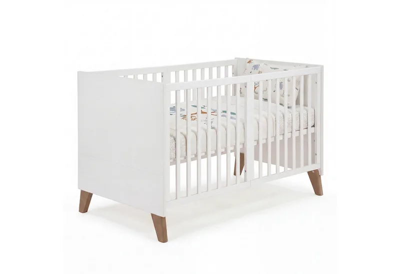 Babybett 70 x 140 cm - verschiedene moderne Designs - aus Holz - mitwachsend, praktisches Gitterbett - Baby Bett ab Geburt - höhenverstellbar by roba in Weiß – product photo