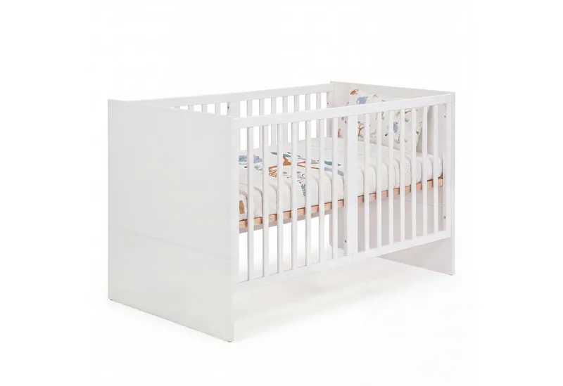 Babybett 70 x 140 cm - verschiedene moderne Designs - aus Holz - mitwachsend, praktisches Gitterbett - Baby Bett ab Geburt - höhenverstellbar van roba in Weiß – productfoto