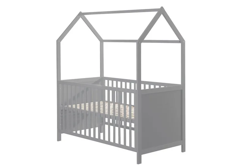 Babybett Hausbett 70 x 140 cm, Babybett in Hausoptik, höhenverstellbar, Umbaubar zum Juniorbett van roba in Grau – productfoto