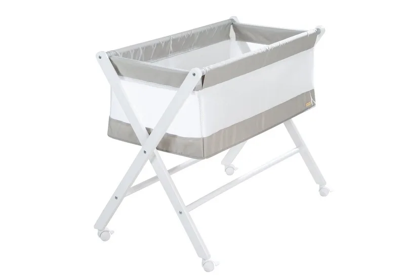 Babybett klappbar - Stubenbett 80 x 50 cm - Atmungsaktiv - leicht - mobil, Baby Bett aus Canvas- & Mesh-Material, inkl. Rollen & Matratze van roba in Weiß – productfoto