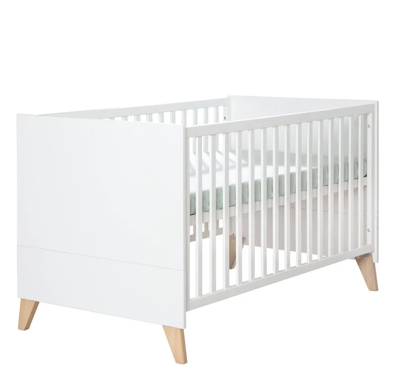 Babybett Leon - Babybett mit 3 Schlupfsprossen & 3-fach höhenverstellbar, Höhenverstellbar - Schlupfsprossen - Umbaubar zum Juniorbett van roba in Weiß – productfoto
