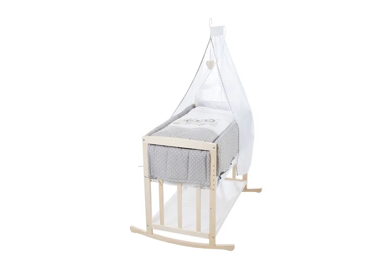 Babybett Stubenbett 4 in 1 - Holz natur - inkl. Matratze & kompletten Textilien, verwendbar als Beistellbett, Wiege (mit Kufen), Bettchen und Bank van roba in Beige – productfoto