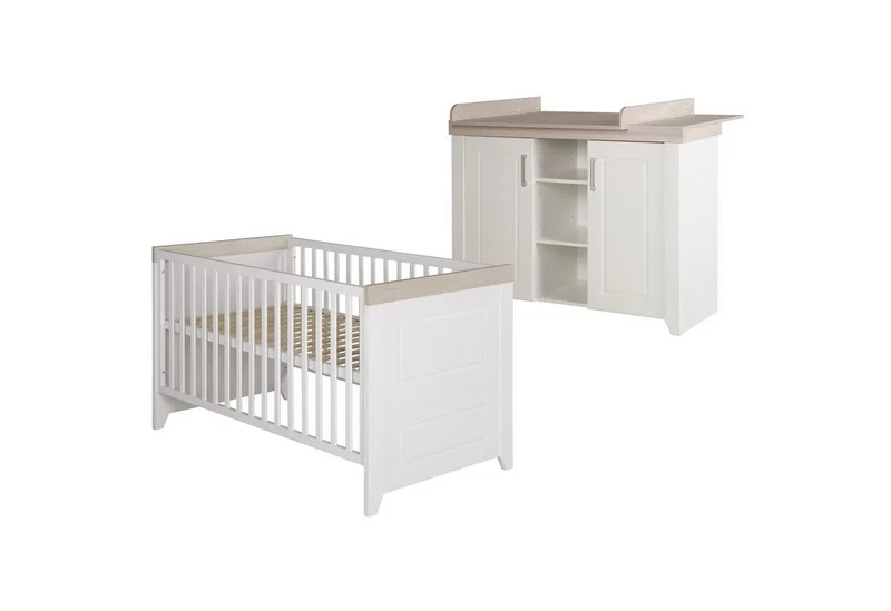 Babyzimmer-Komplettset Felicia, Gitterbett & breite Wickelkommode, umbaubar zum Juniorbett van roba in Weiß – productfoto